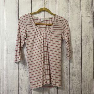 Lacoste pink and gray striped top size small